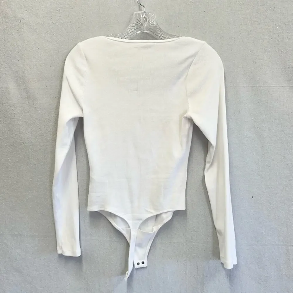 Abercrombie & Fitch‎ hook & eye henley long sleeve bodysuit white size small